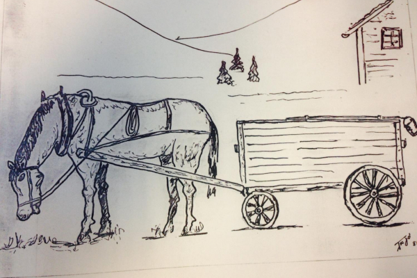 Horse pulling a wooden carriage, symbolizing Norva24's early UIM services in 1919 Norway.