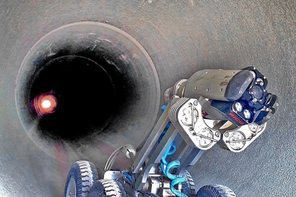 Robot inspecting the interior of large-diameter pipes.