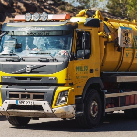 Yellow Miljövision Volvo vacuum trucks for sewer and drainage services