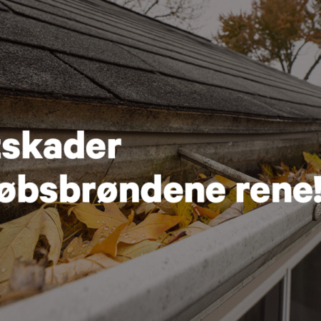 Gutter clogged with autumn leaves, warning to keep drains clean